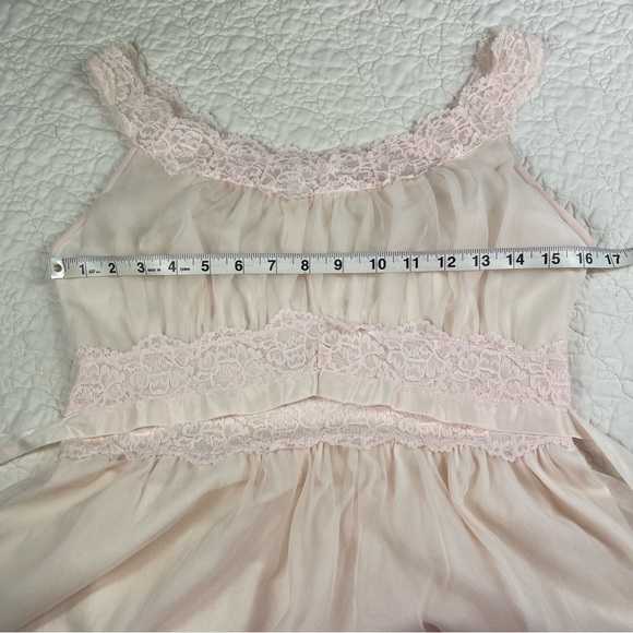 🔥Vintage 50s-60s Miss Siren Sheer Peach & Pink Midi Nightgown Lingerie Size S - Picture 10 of 12